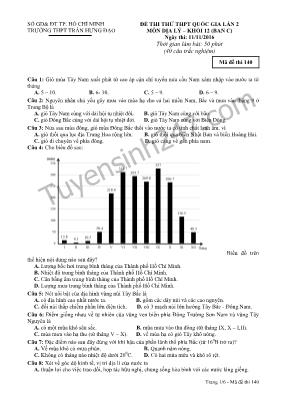 Đề thi thử THPT quốc gia Địa lí lớp 12 - Mã đề 140 - Năm học 2016-2017 - Trường THPT Trần Hưng Đạo